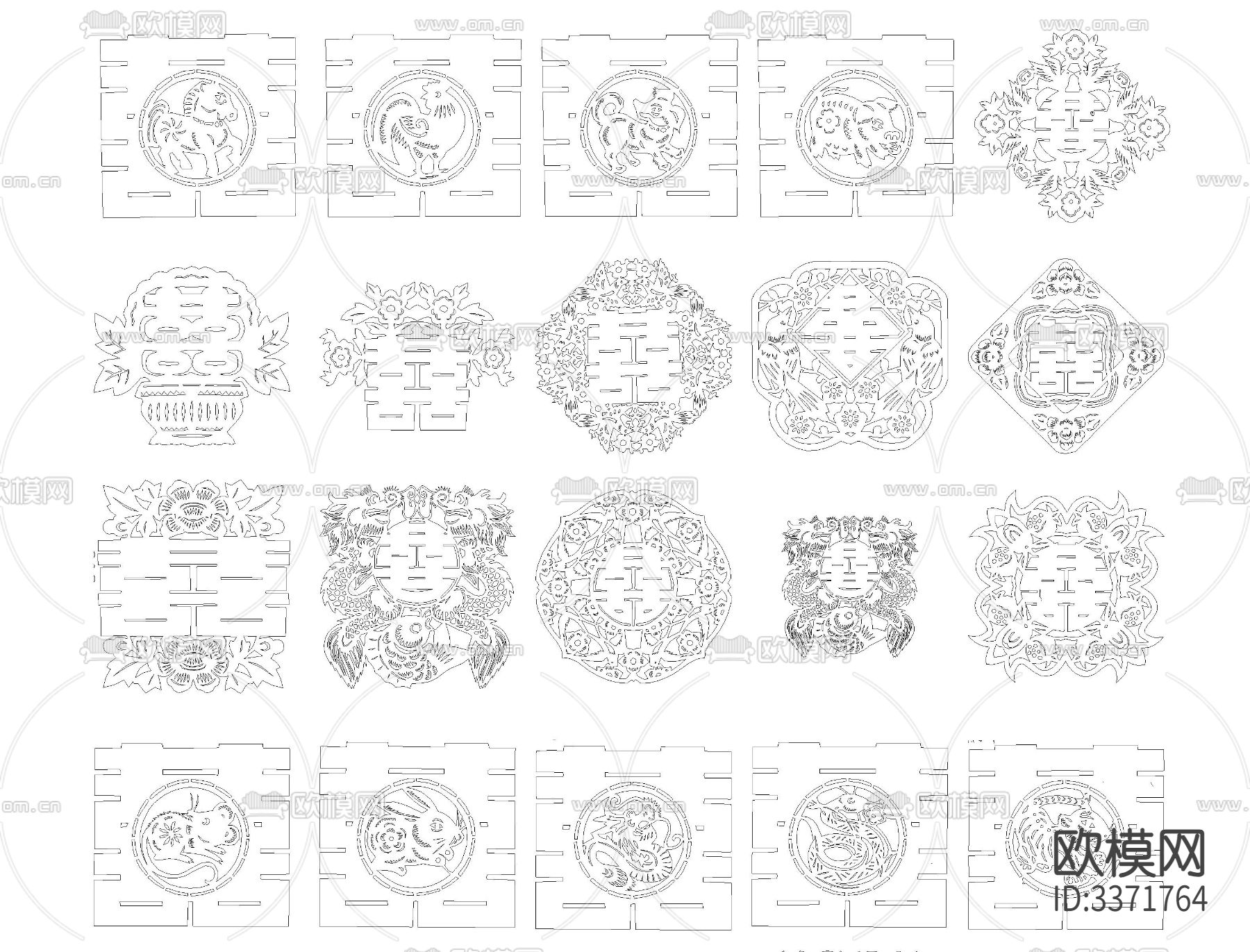 中式福禄寿喜字CAD图库下载（渲染图5）