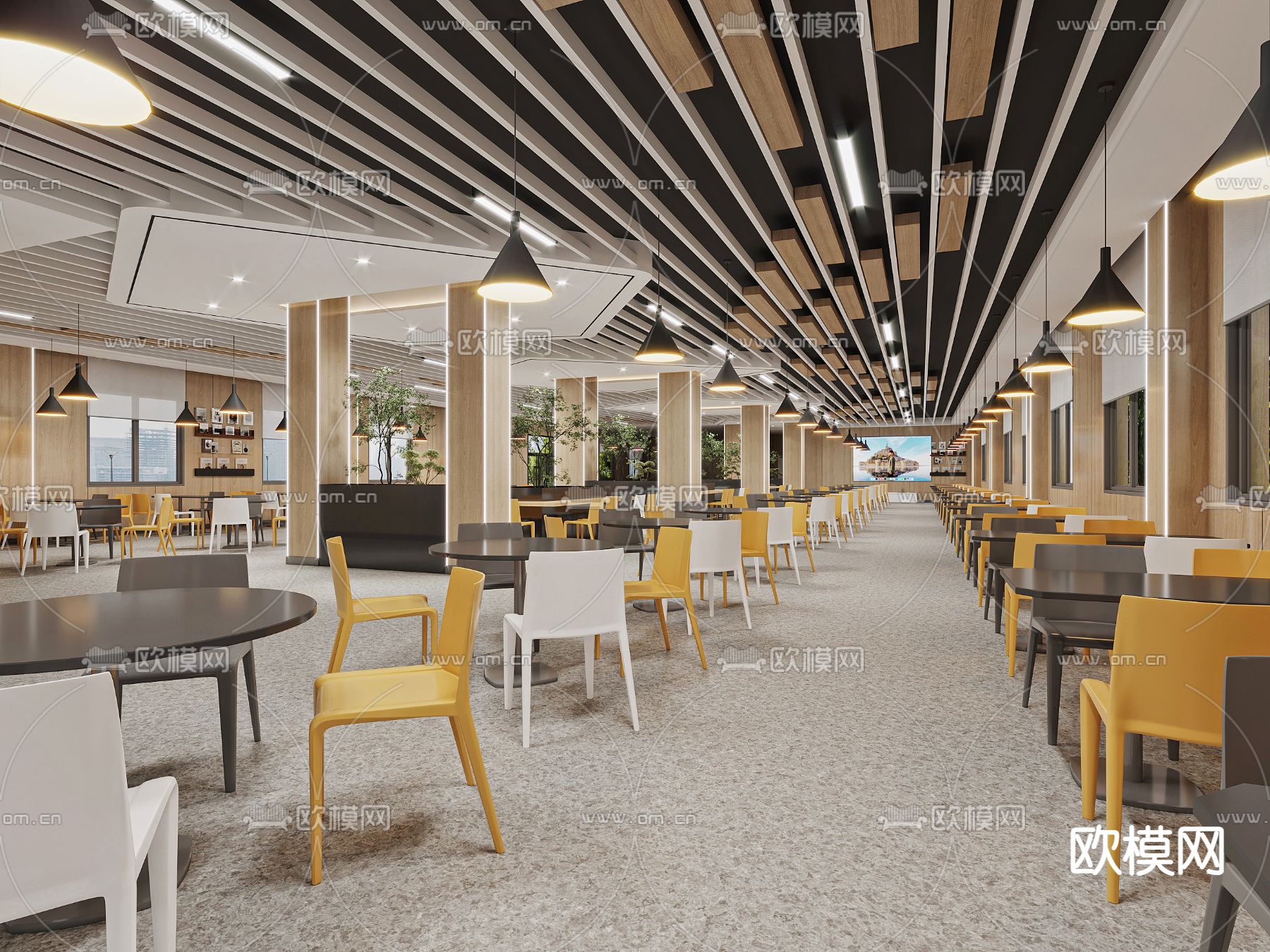 员工食堂 职工餐厅3d模型下载（渲染图5）