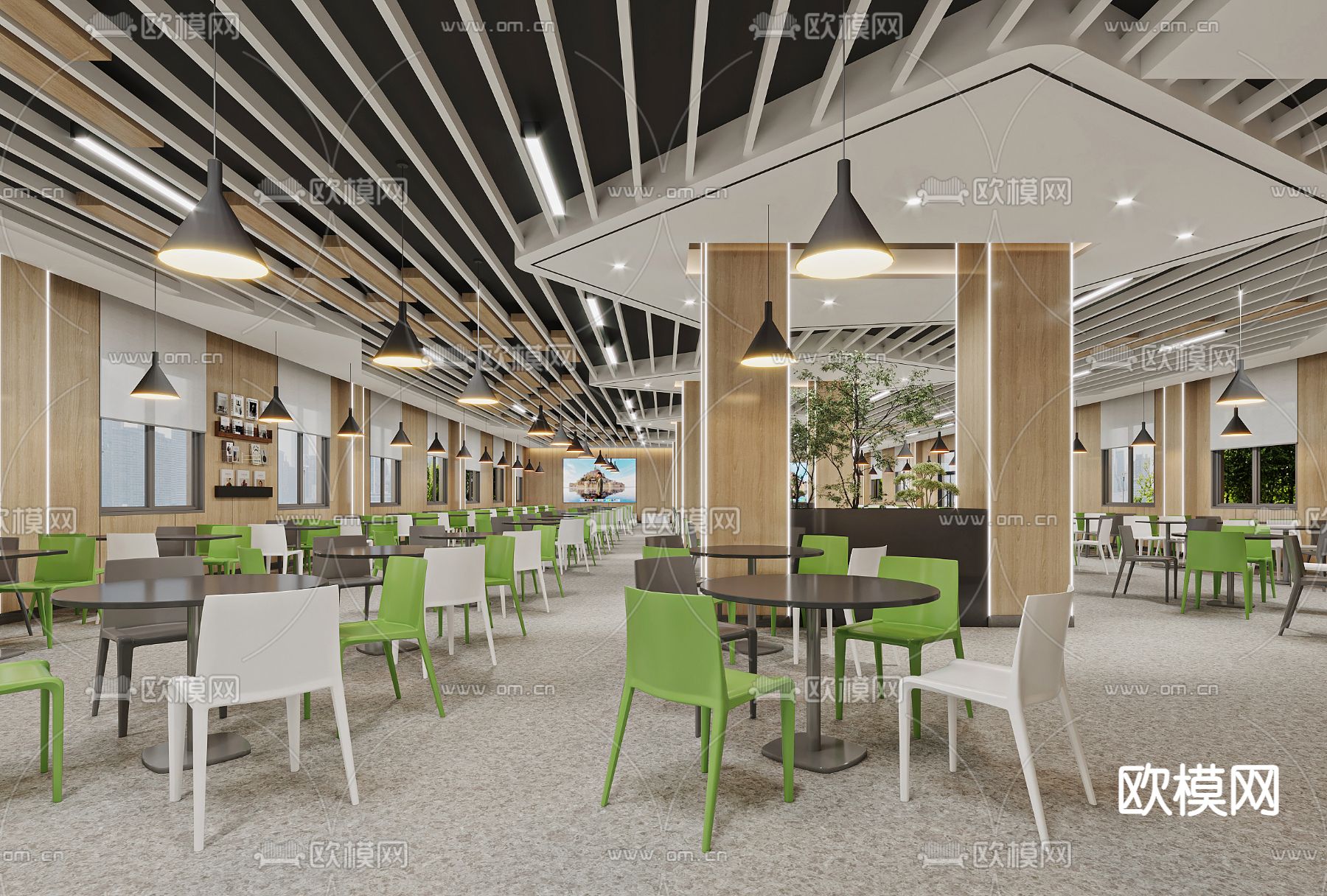 员工食堂 职工餐厅3d模型下载（渲染图1）