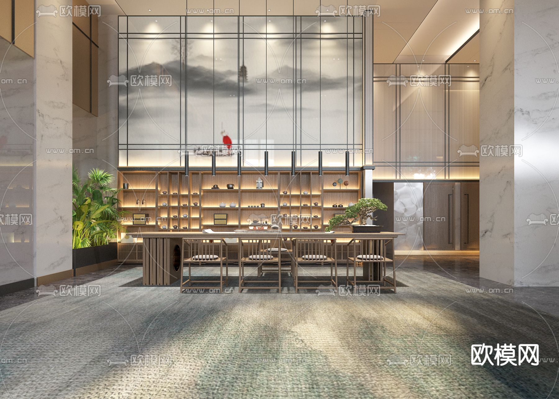 新中式大厅 大堂3d模型下载（渲染图3）