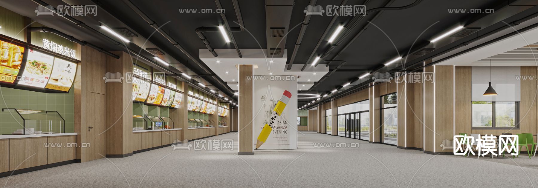 员工食堂 职工餐厅3d模型下载（渲染图3）