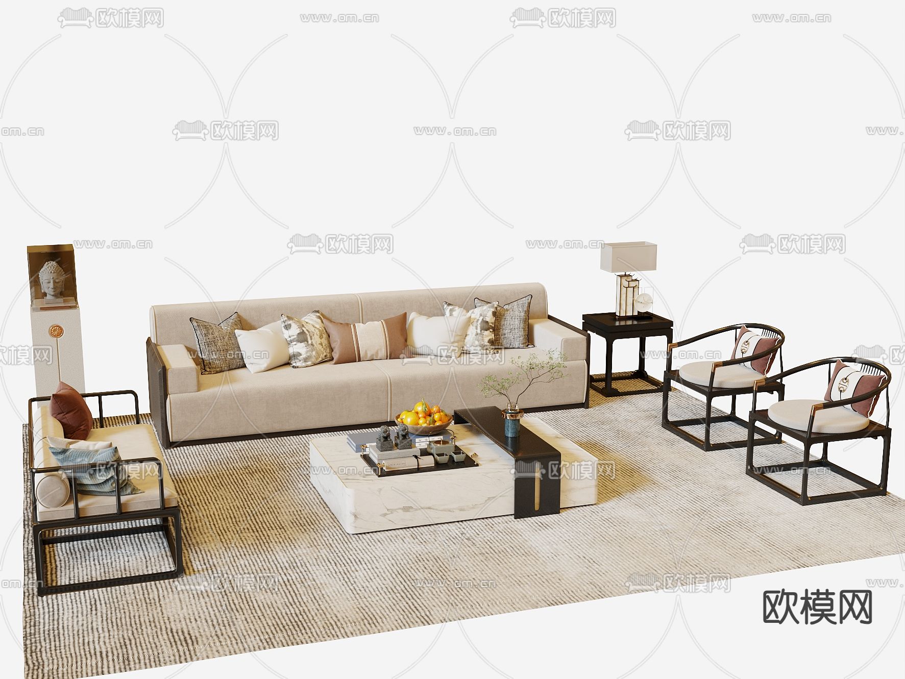 新中式沙发 组合沙发3d模型下载