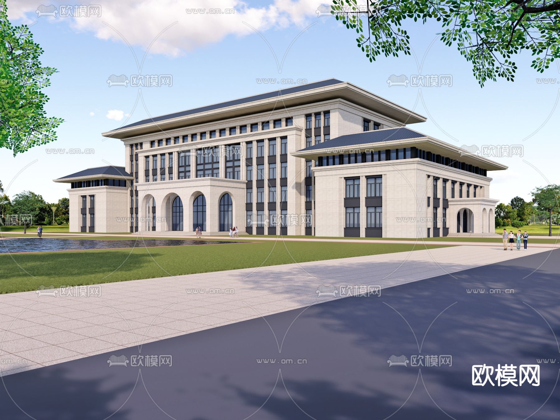 新中式办公楼 建筑外观su模型