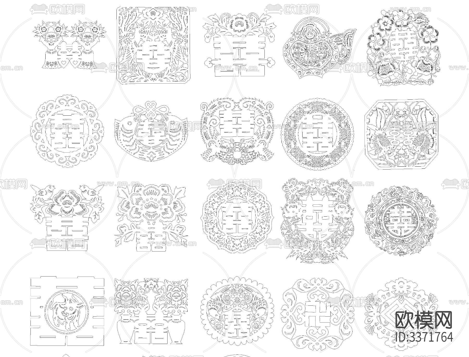 中式福禄寿喜字CAD图库下载（渲染图6）