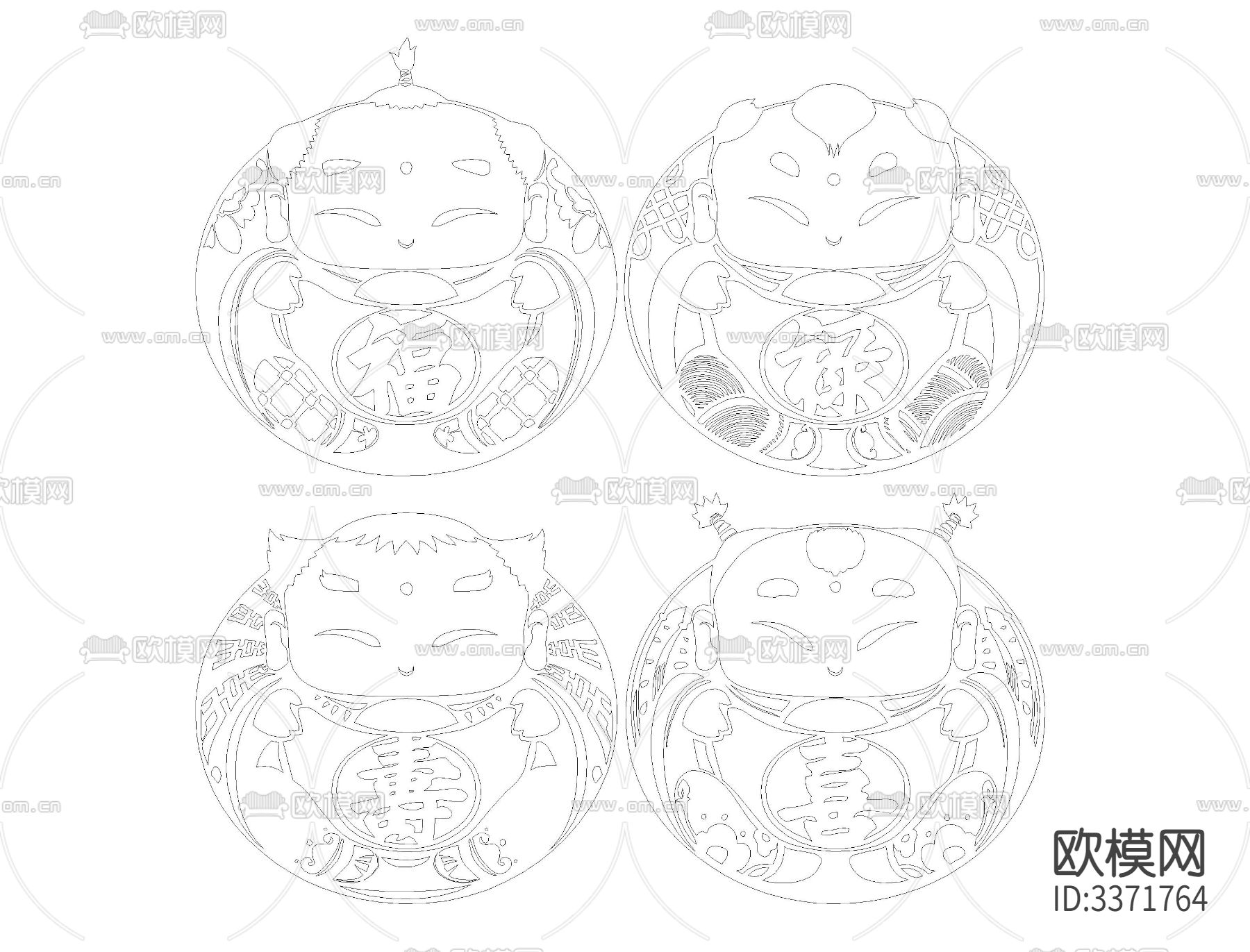 中式福禄寿喜字CAD图库下载（渲染图4）