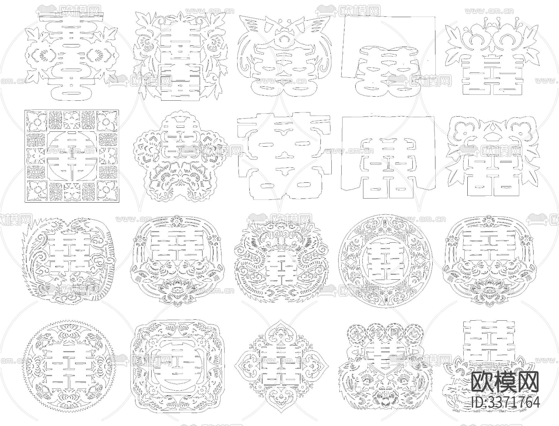 中式福禄寿喜字CAD图库下载（渲染图8）