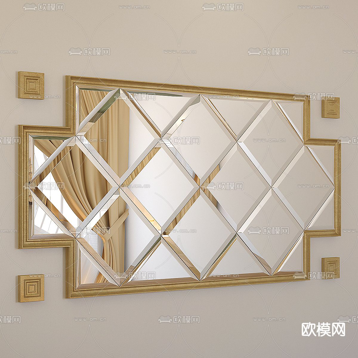 简欧墙镜 装饰镜 镜子su模型下载（渲染图2）