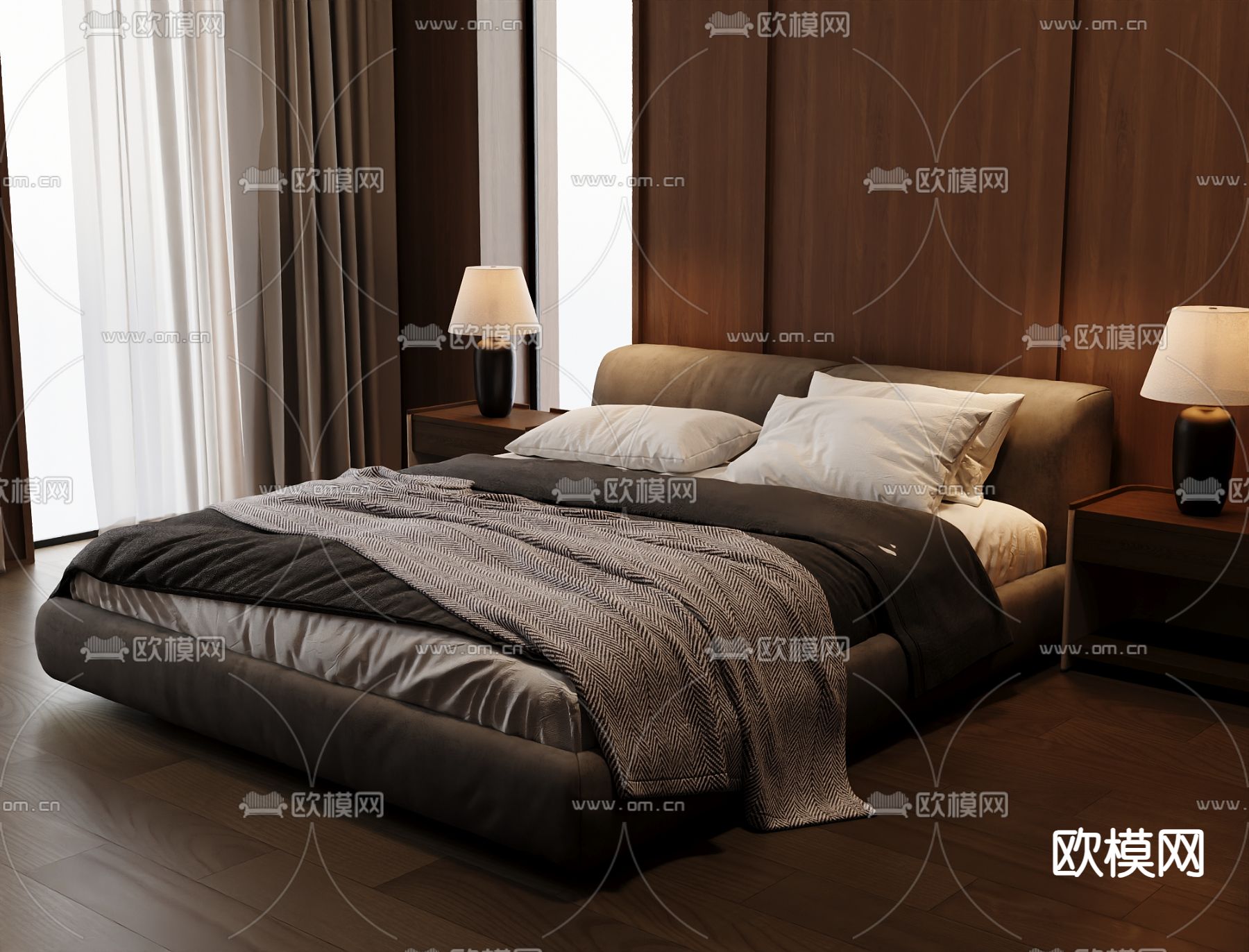 意式双人床3d模型下载