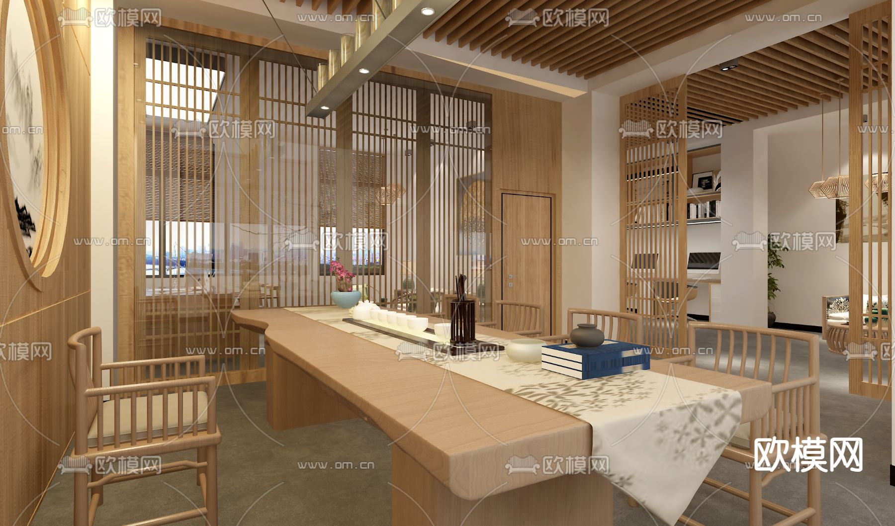 中式总经理室 总裁办公室免费3d模型下载（渲染图2）