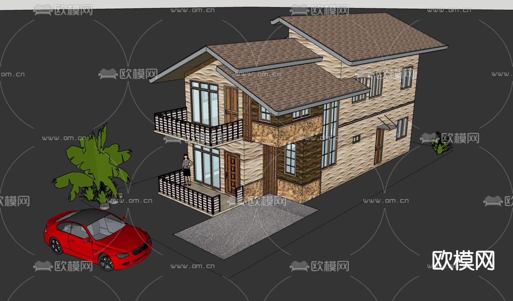 侘寂独栋别墅su模型下载（渲染图3）