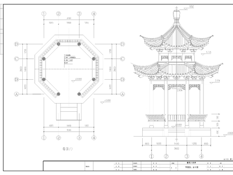  八角亭CAD施工圖 