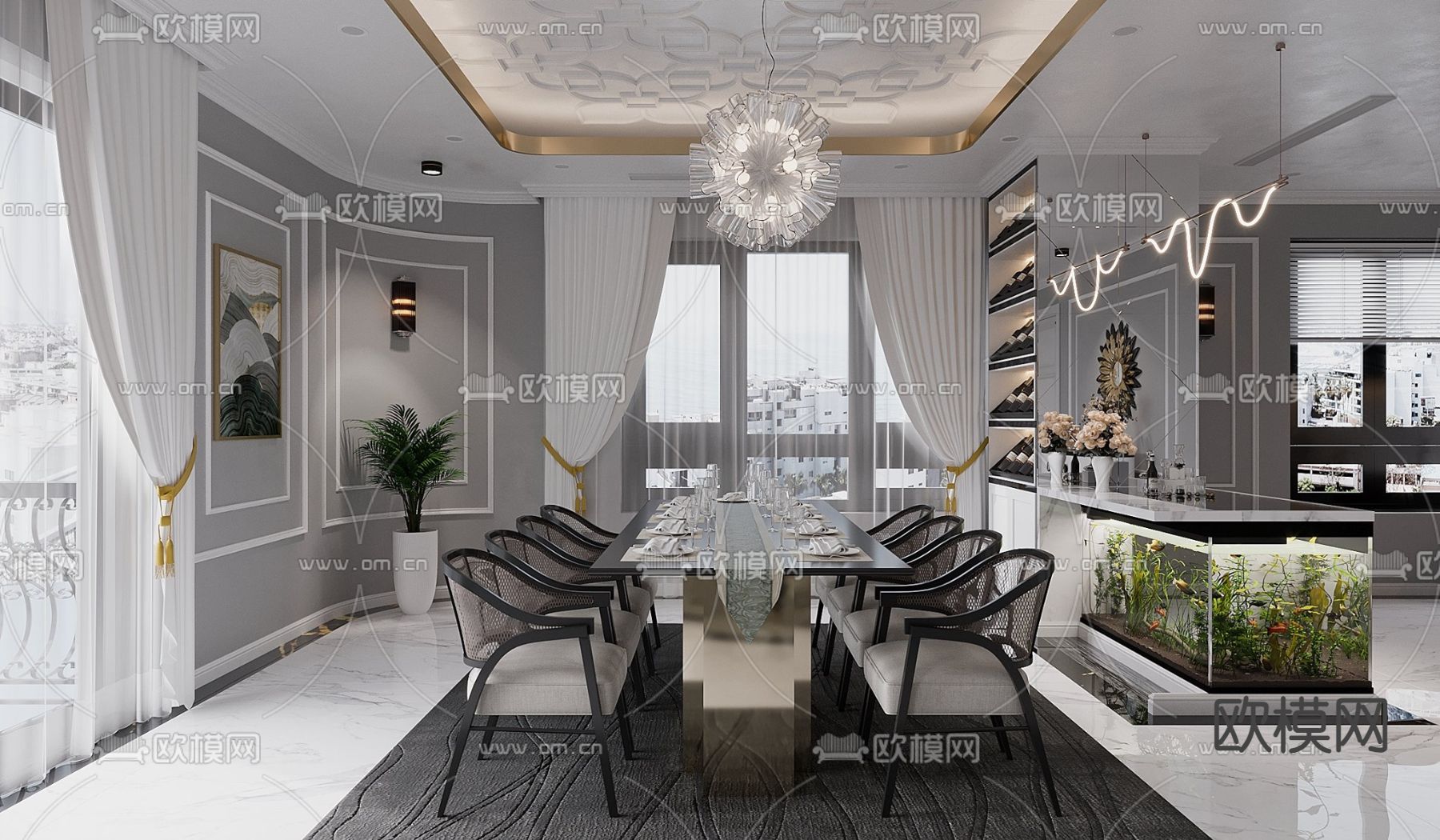 简欧客餐厅3d模型下载（渲染图5）