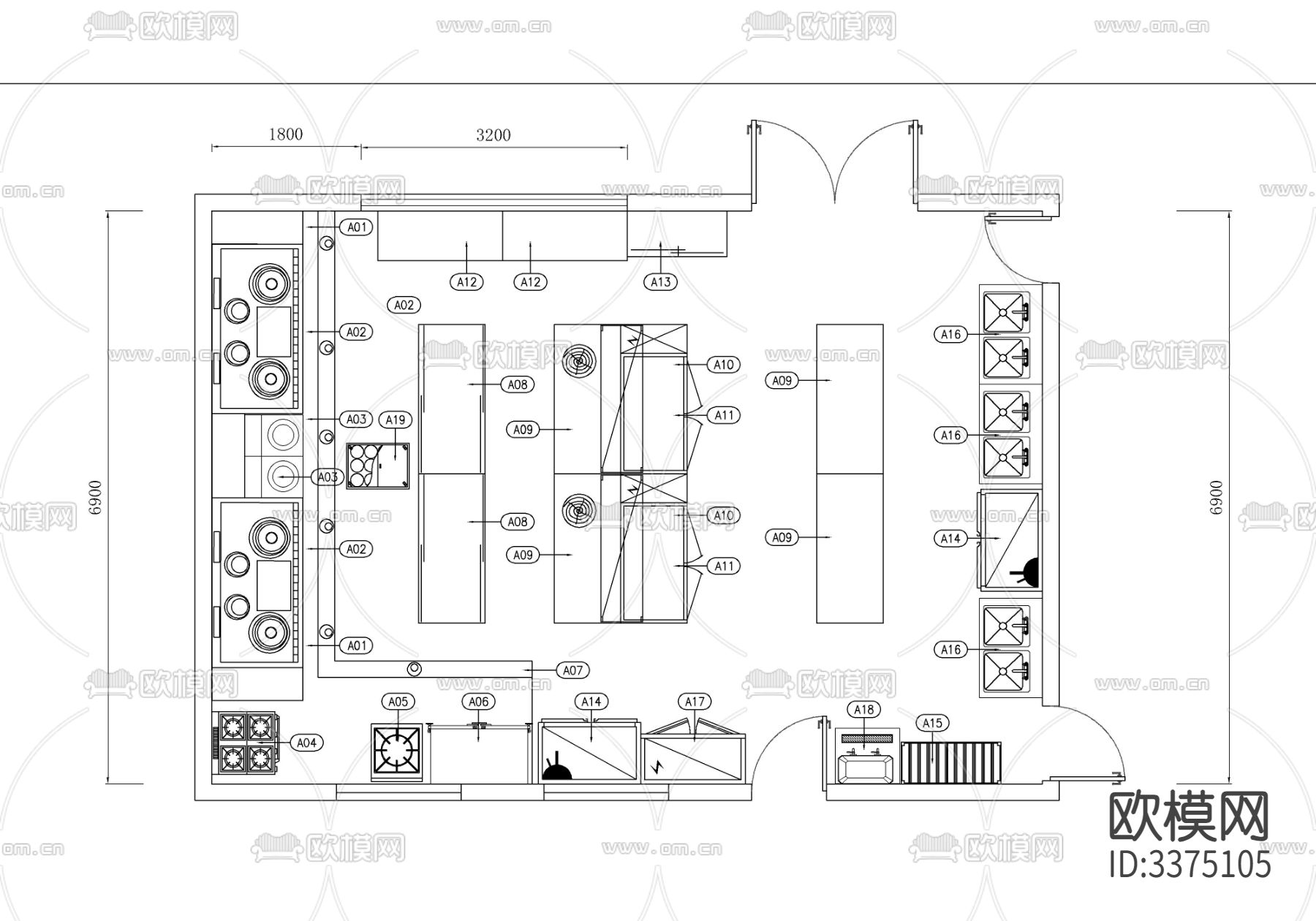 餐饮餐厅CAD图库下载（渲染图5）
