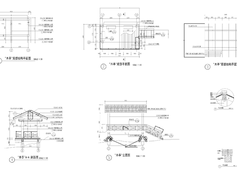  双坡水木亭cad大样图 