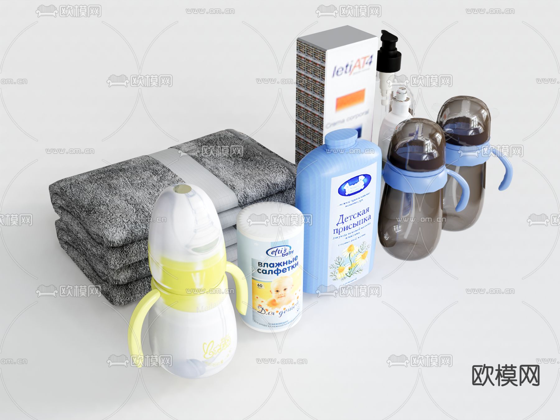 母婴用品 奶瓶奶嘴 毛巾 沐浴露su模型下载（渲染图2）