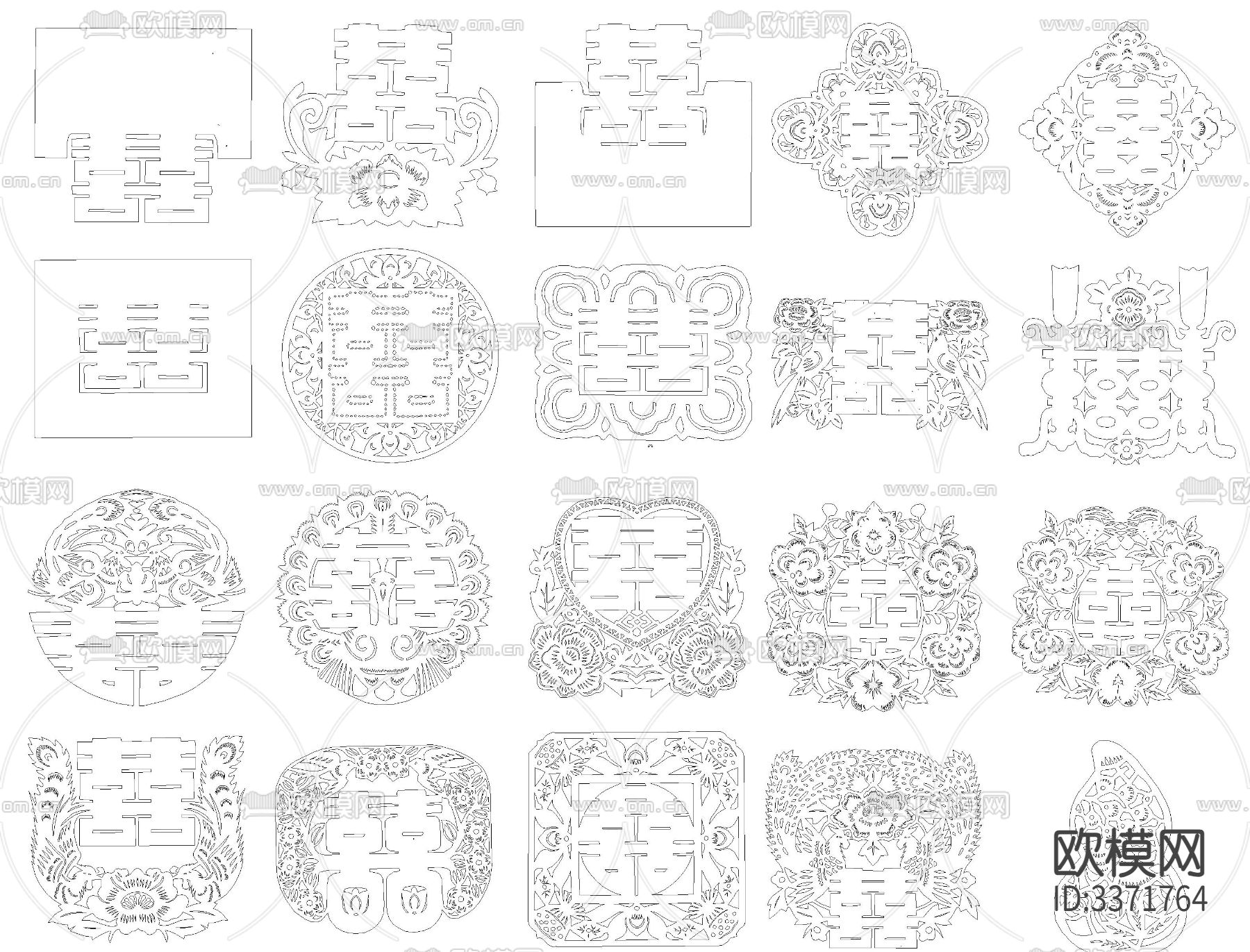 中式福禄寿喜字CAD图库下载（渲染图9）