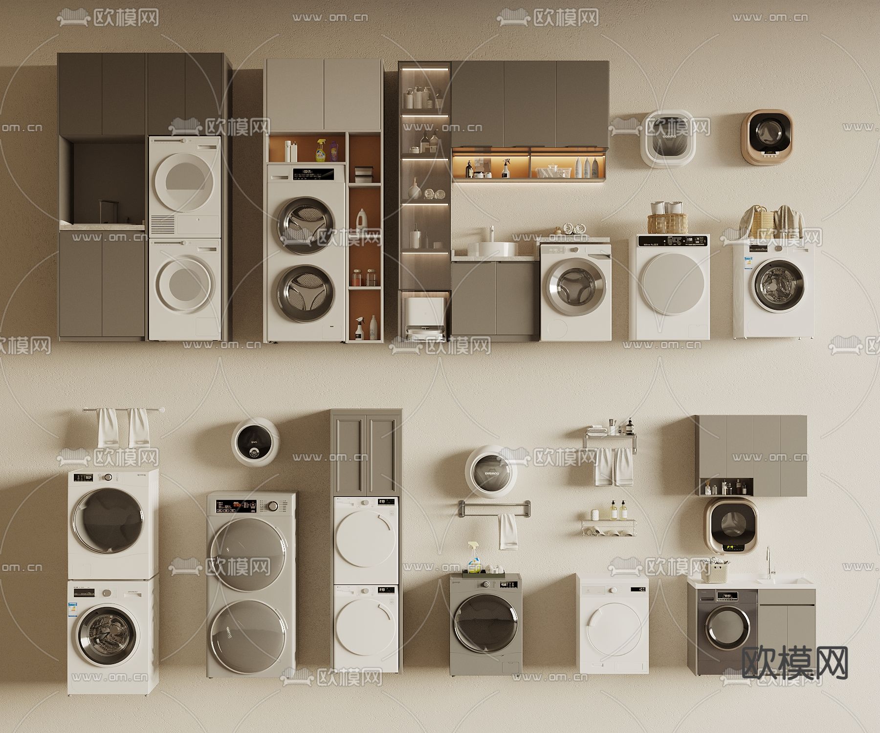 现代阳台柜 洗衣机柜3d模型下载