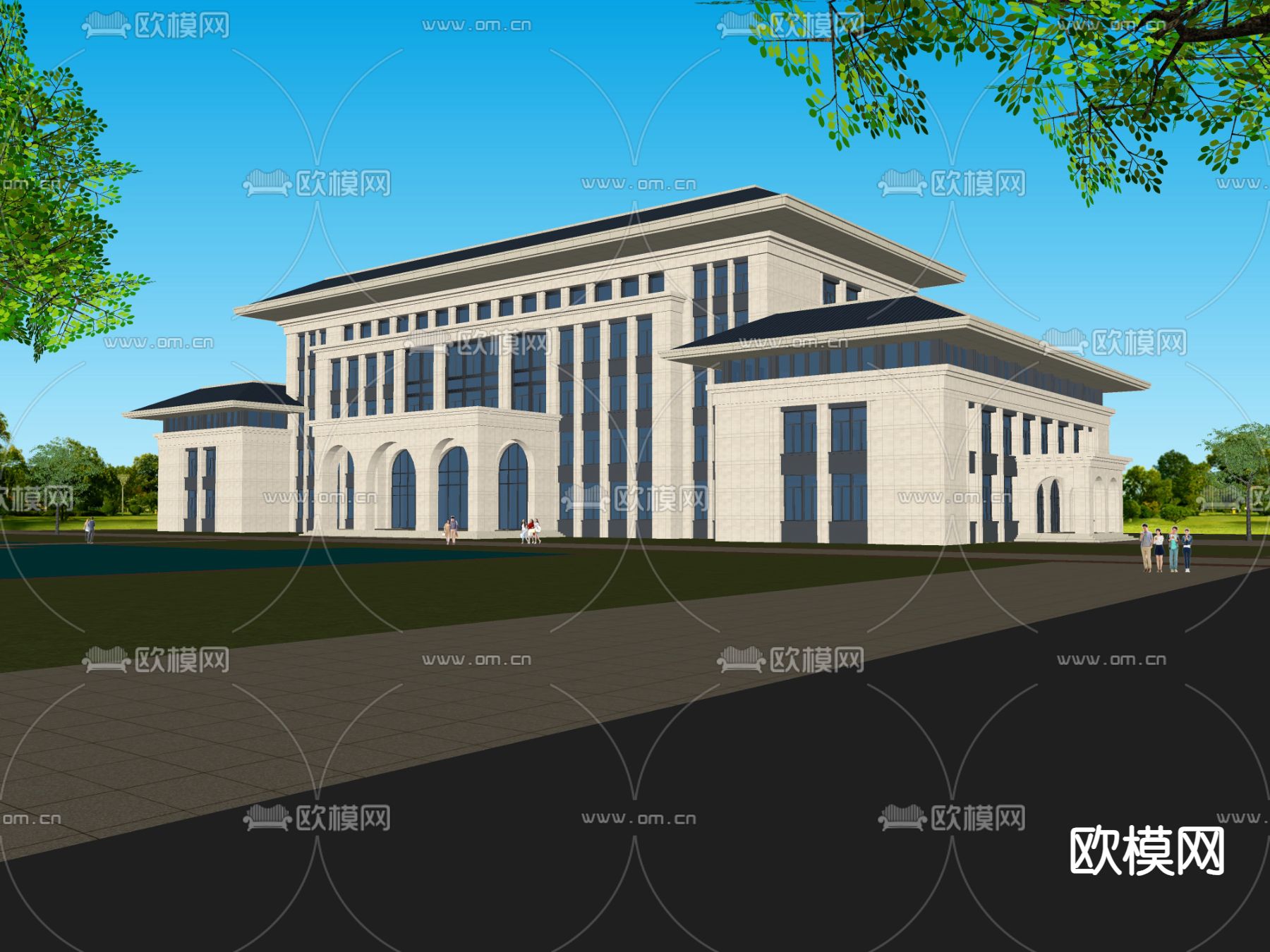 新中式办公楼 建筑外观su模型