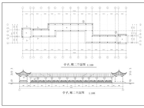 亭廊CAD施工圖 