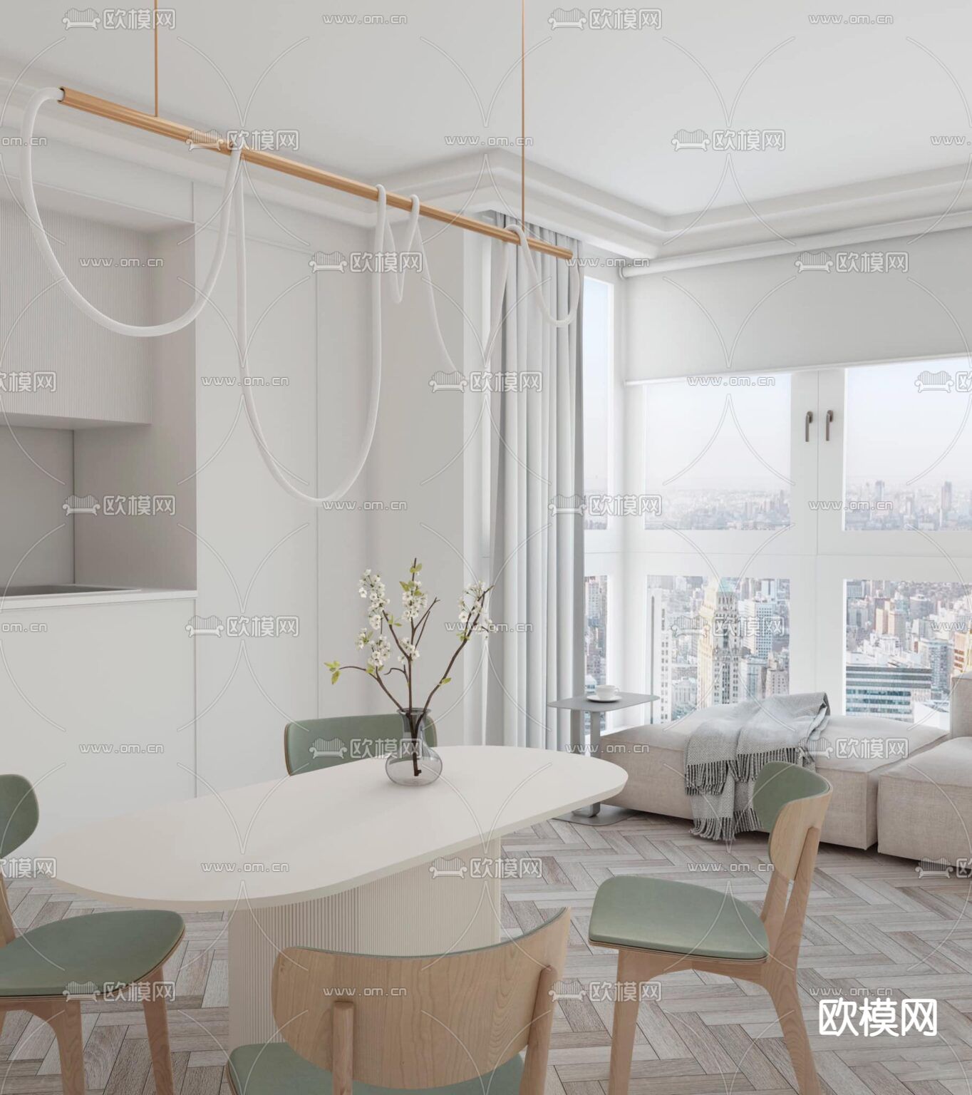 现代餐桌椅免费3d模型下载（渲染图2）