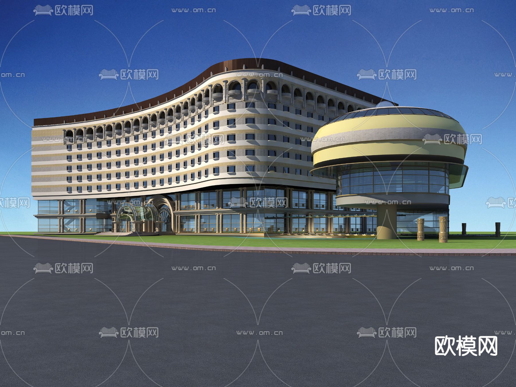 欧式商场外观3d模型下载（渲染图1）