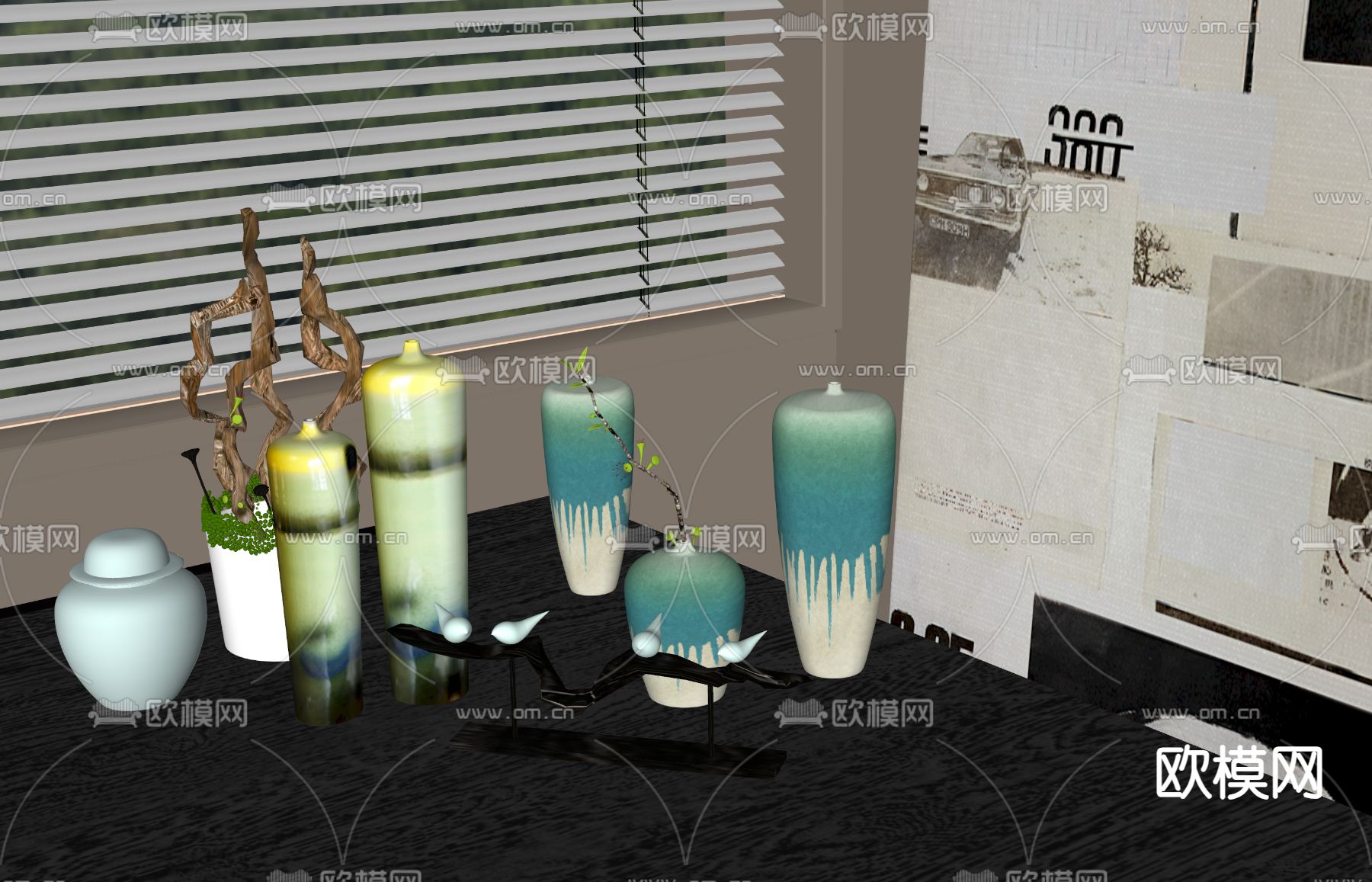 新中式陶瓷摆件su模型下载（渲染图1）