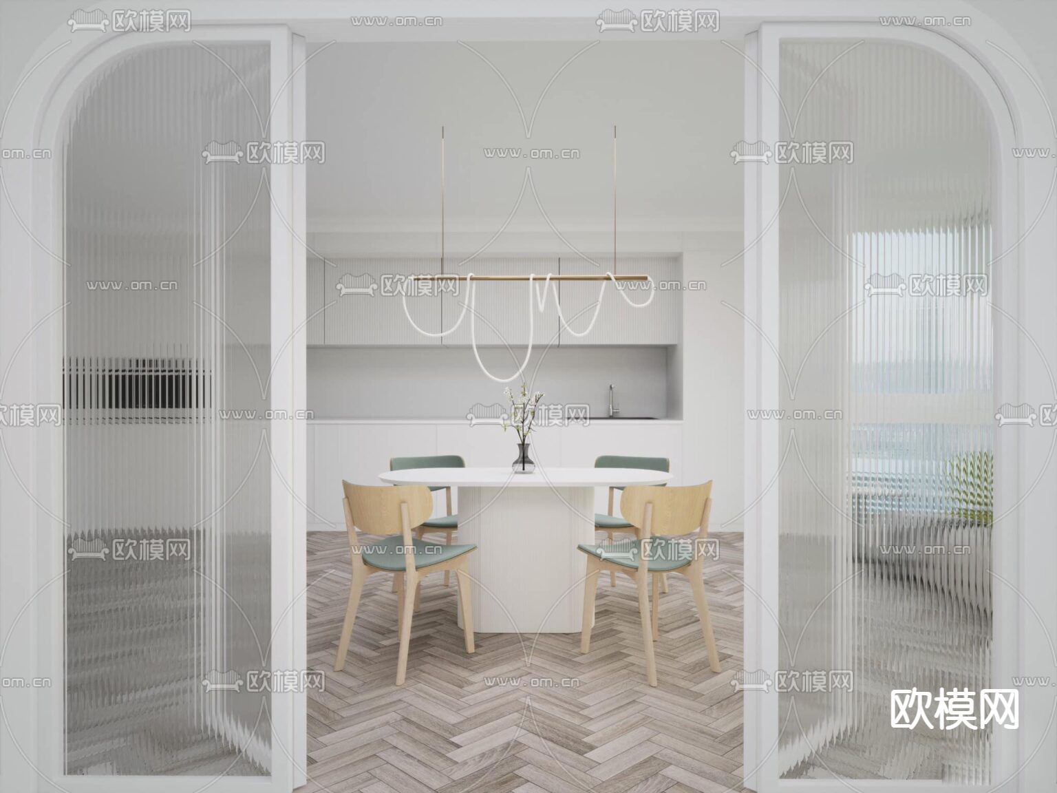 现代餐桌椅免费3d模型下载（渲染图1）