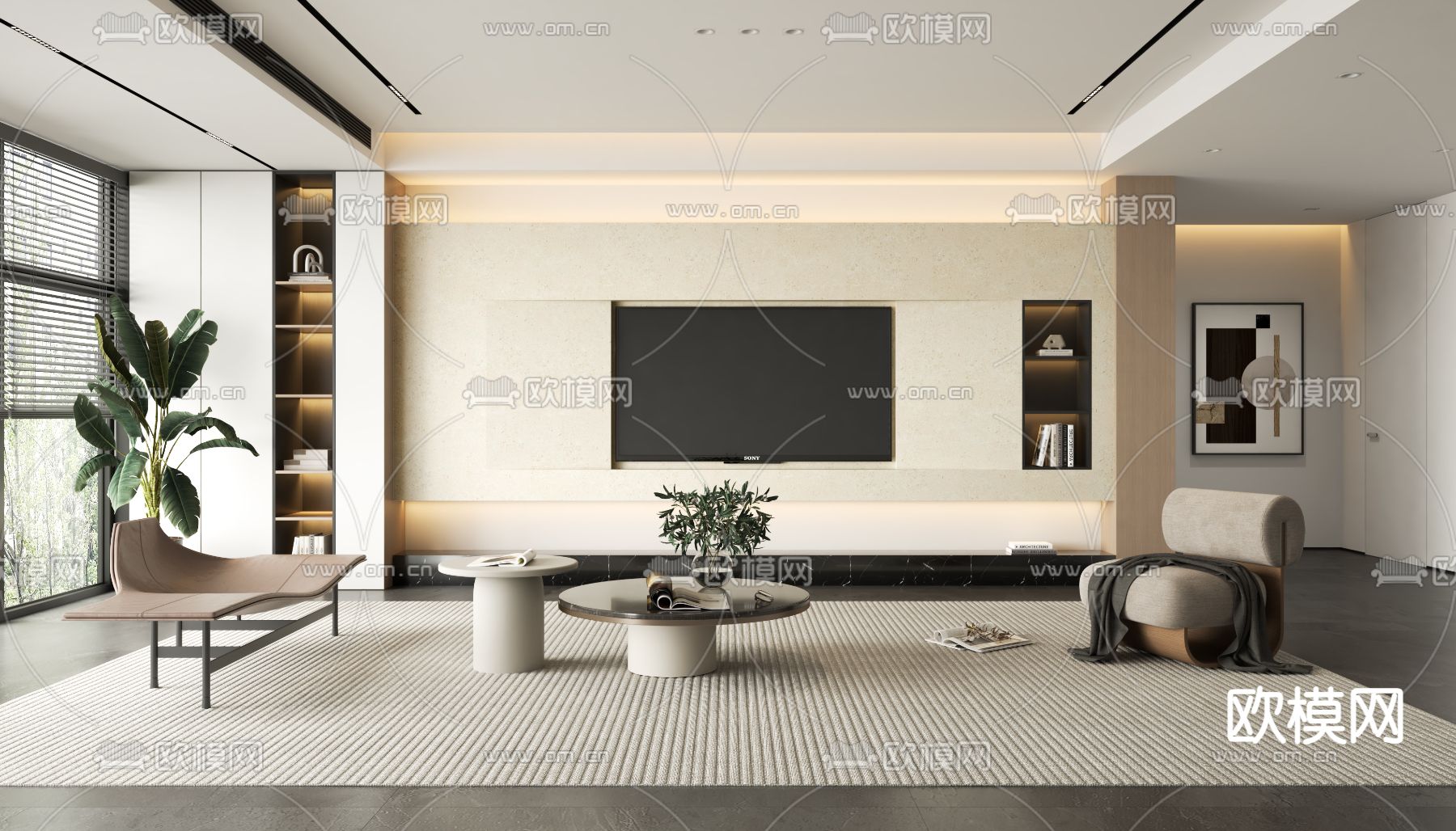 现代电视背景墙3d模型下载