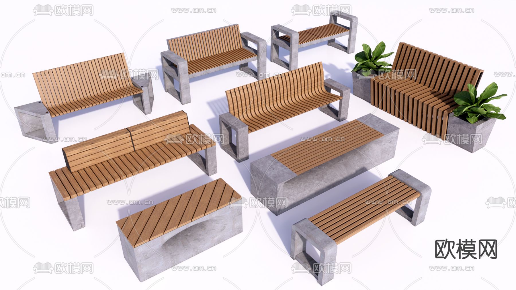 公共座椅 公园长椅su模型下载（渲染图2）