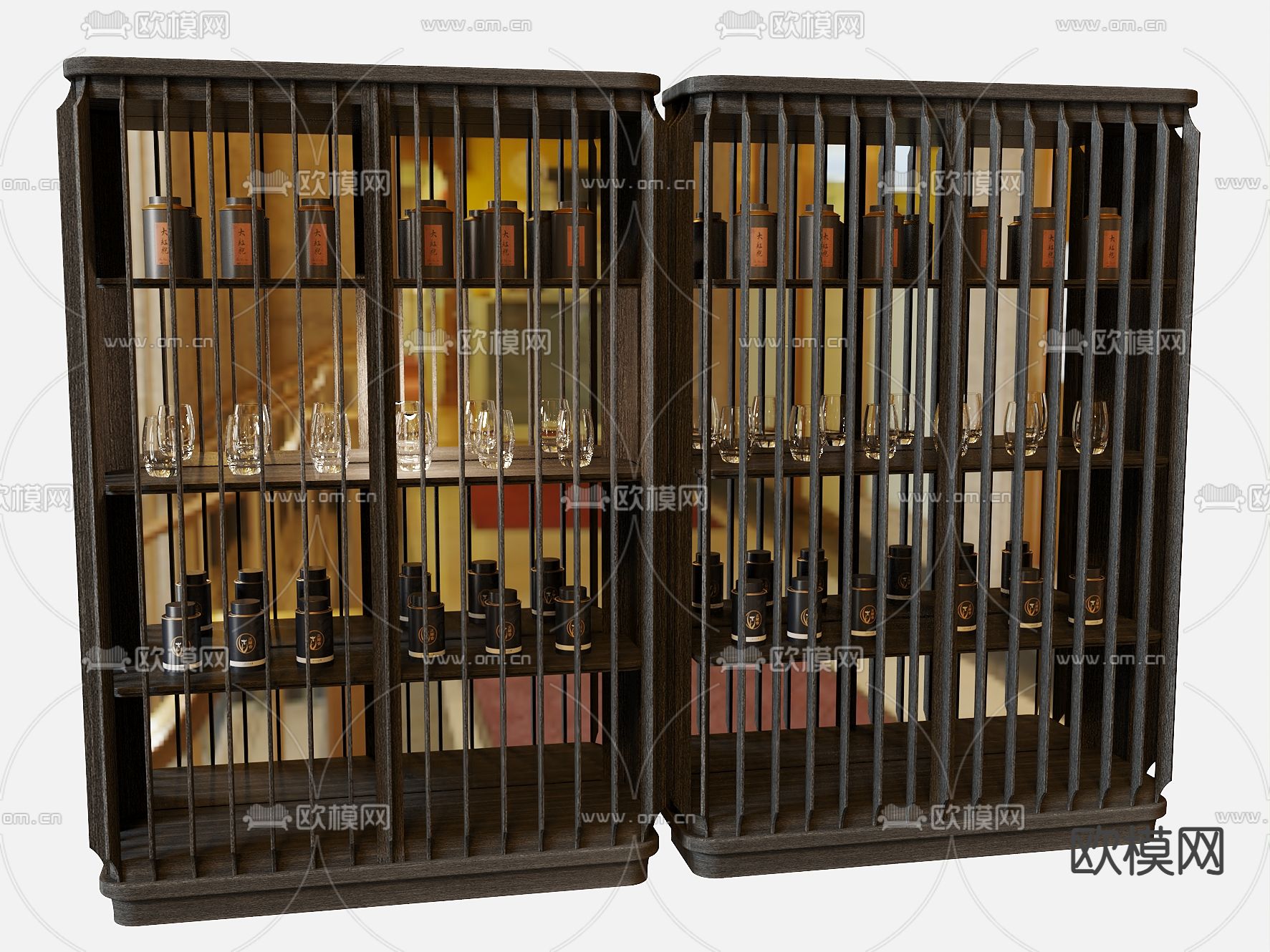 新中式酒柜3d模型下载