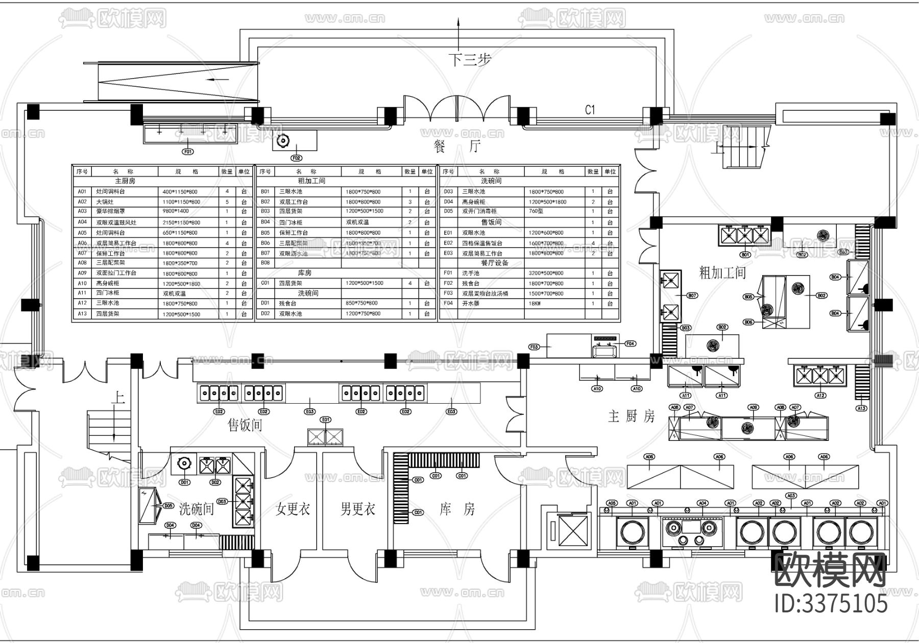 餐饮餐厅CAD图库下载（渲染图8）