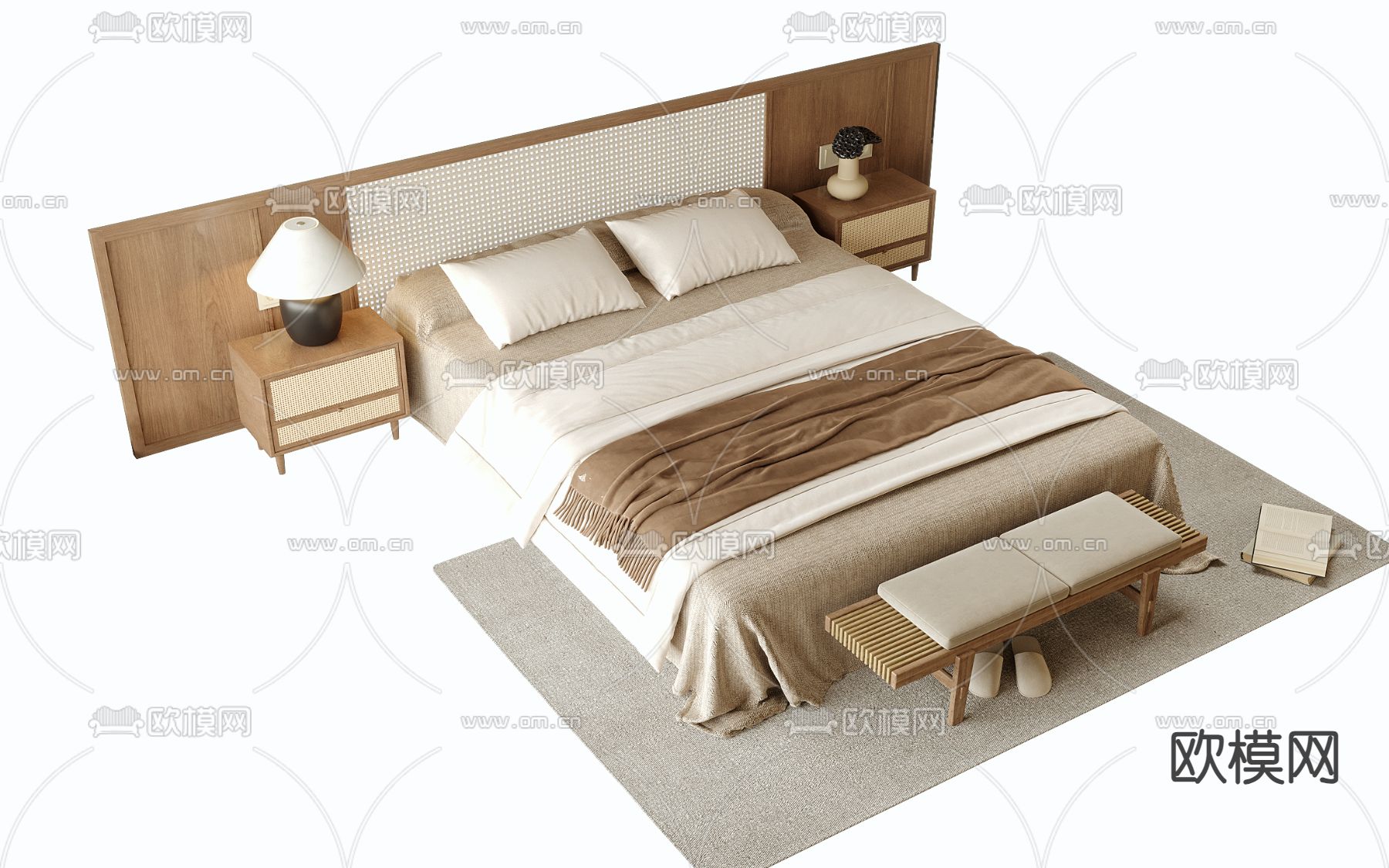 中古风双人床3d模型下载