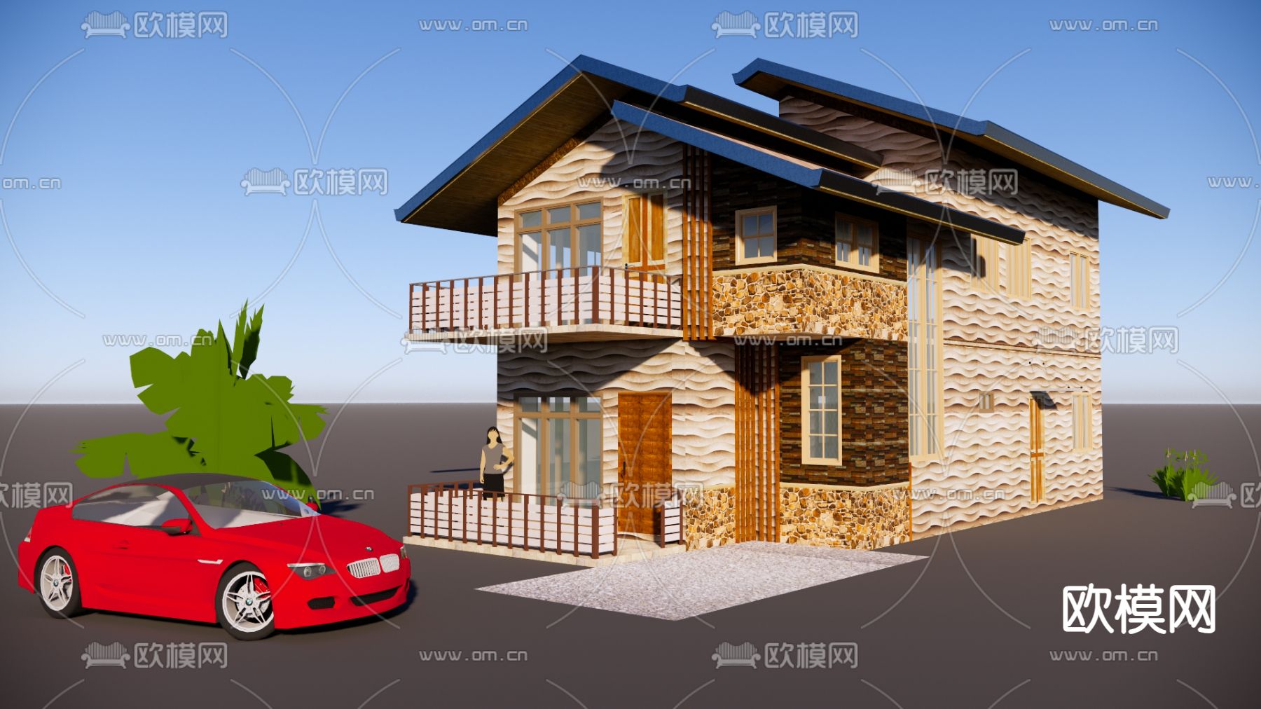 侘寂独栋别墅su模型下载（渲染图2）