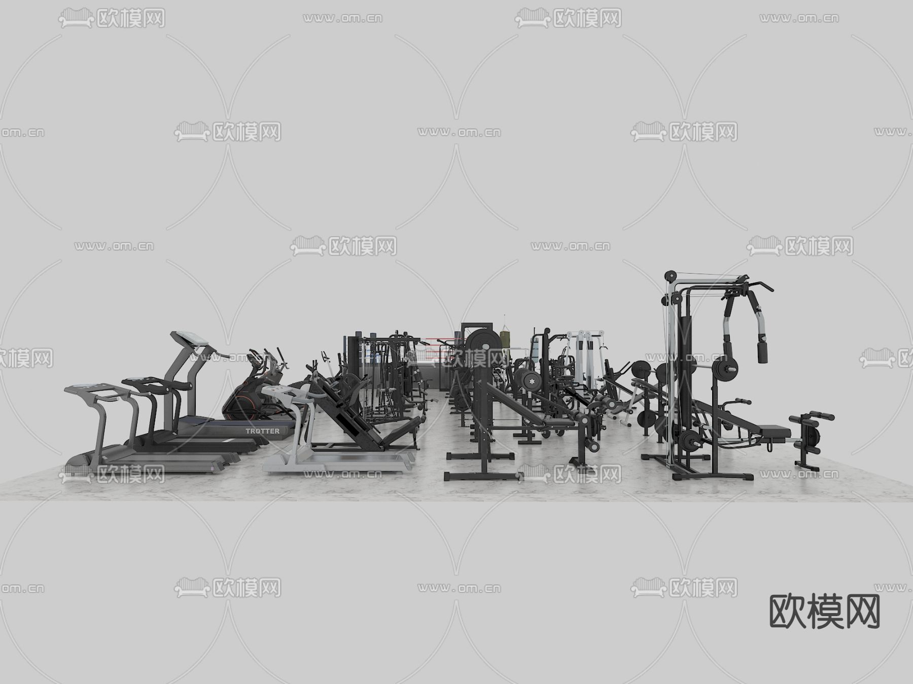 健身器械 健身器材 跑步机3d模型下载（渲染图3）