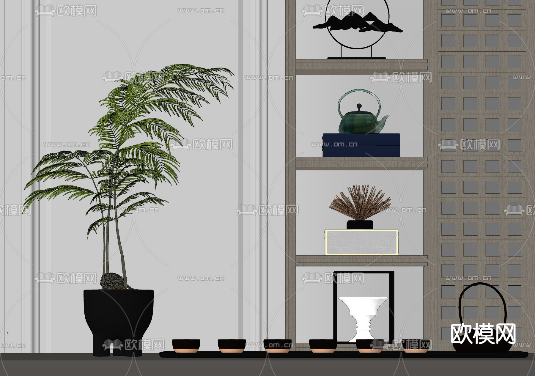 新中式茶壶 茶壶 茶杯su模型下载（渲染图1）