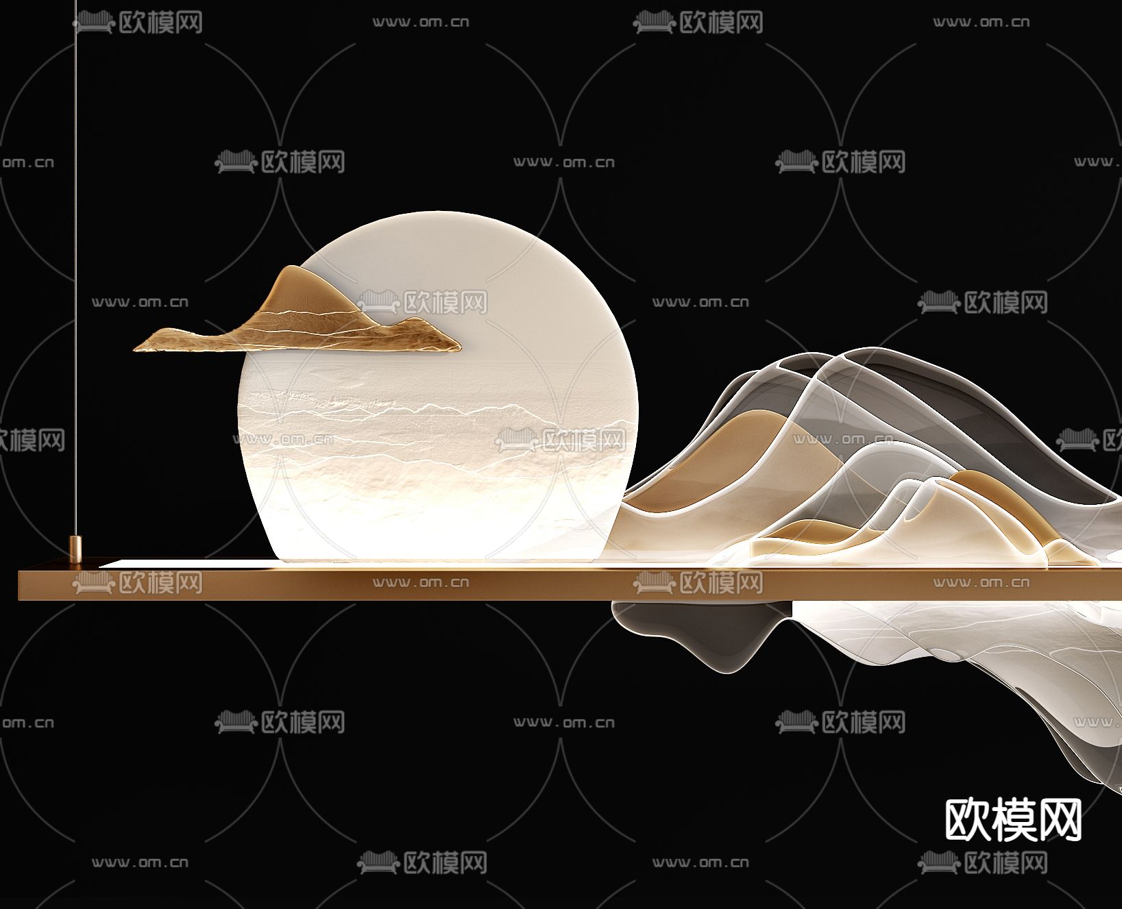 新中式吊灯3d模型下载（渲染图4）