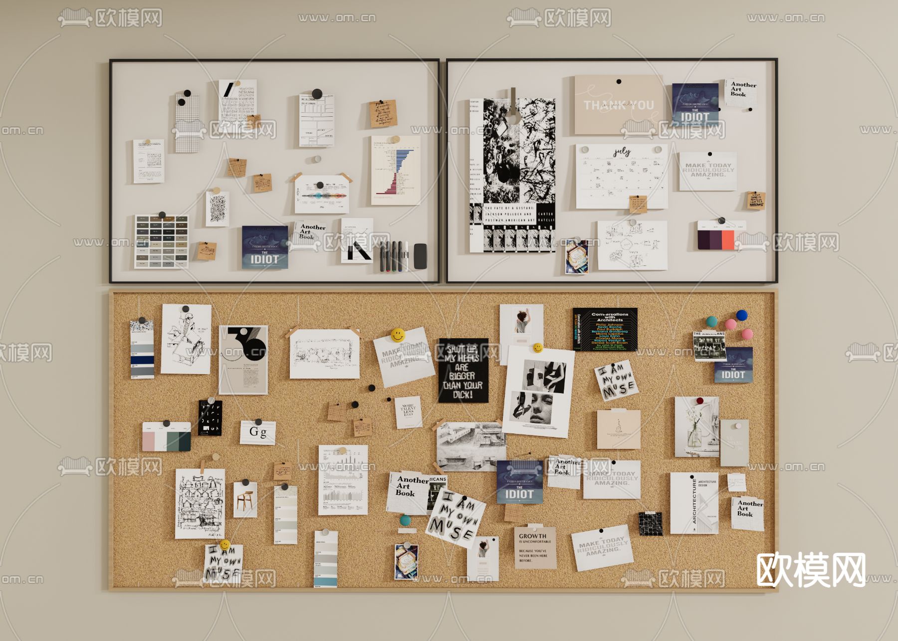 便签墙面 黑板报 洞洞板 软木板su模型下载（渲染图2）