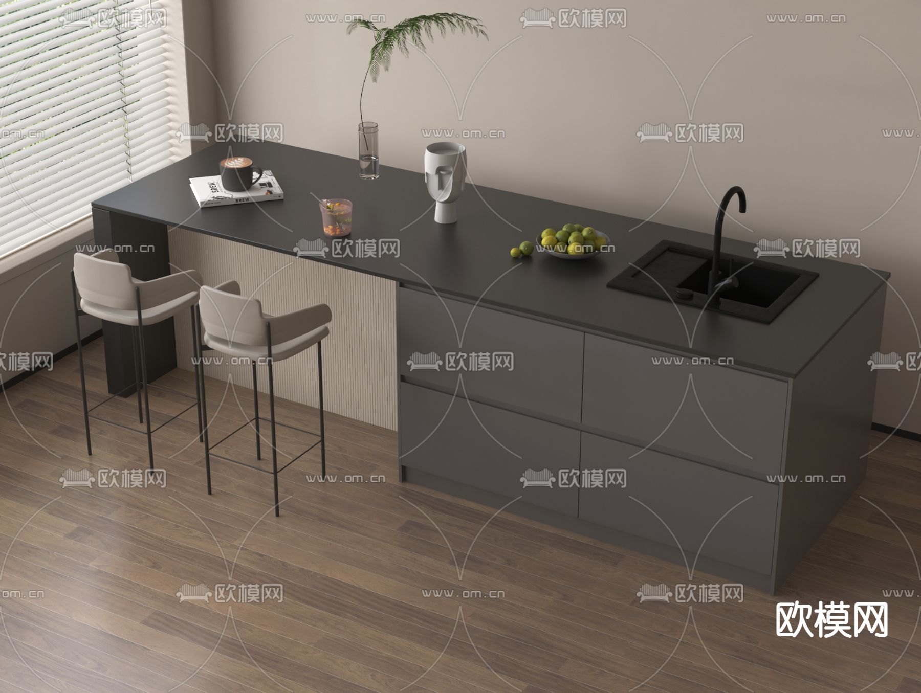吧台 岛台餐桌3d模型下载
