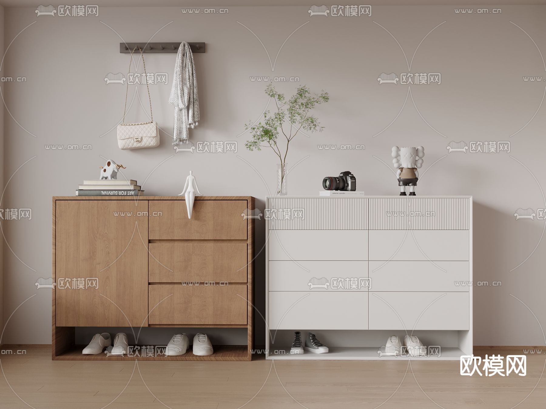 现代玄关柜 鞋柜su模型下载（渲染图2）