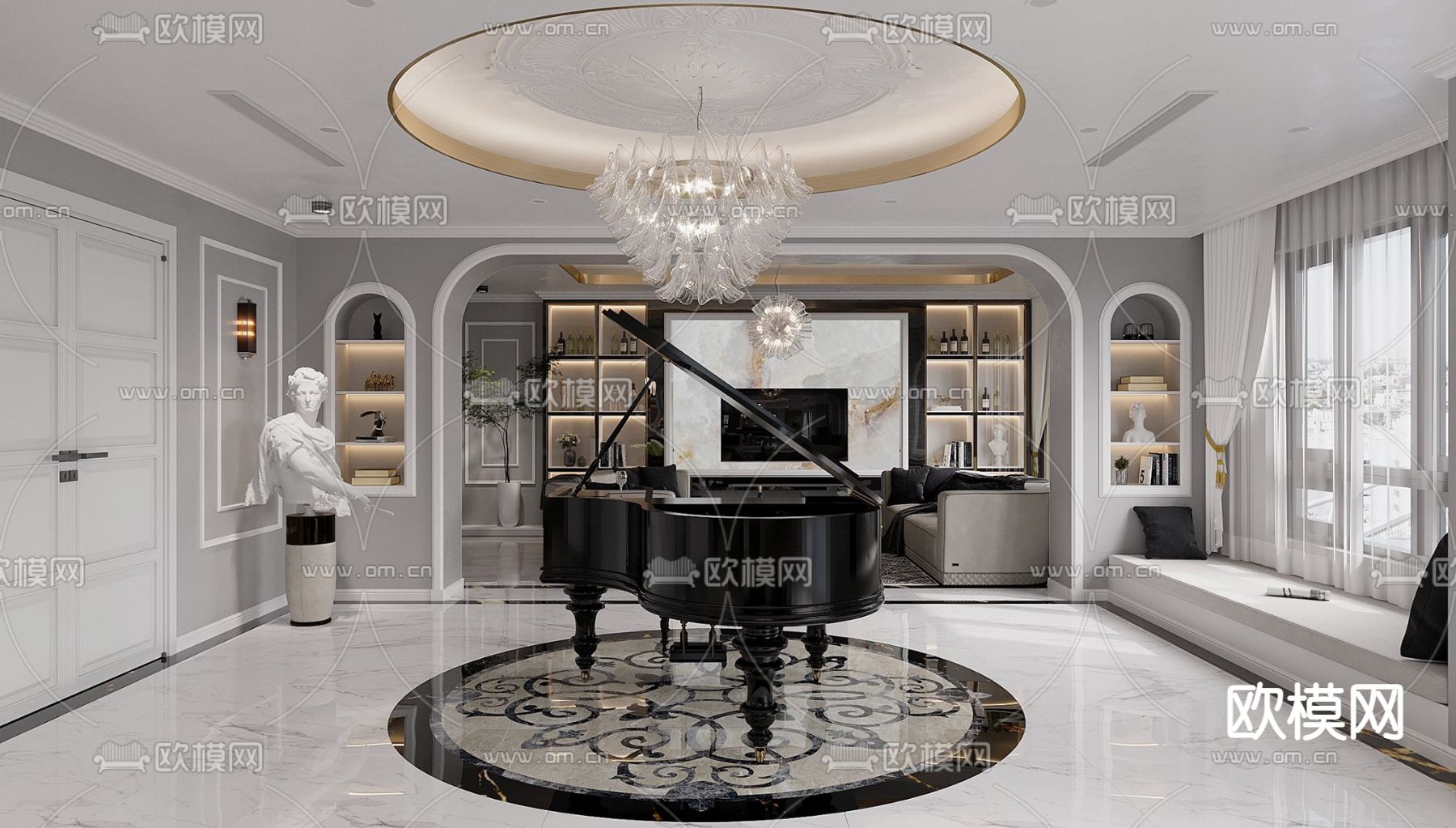 简欧客餐厅3d模型下载（渲染图4）