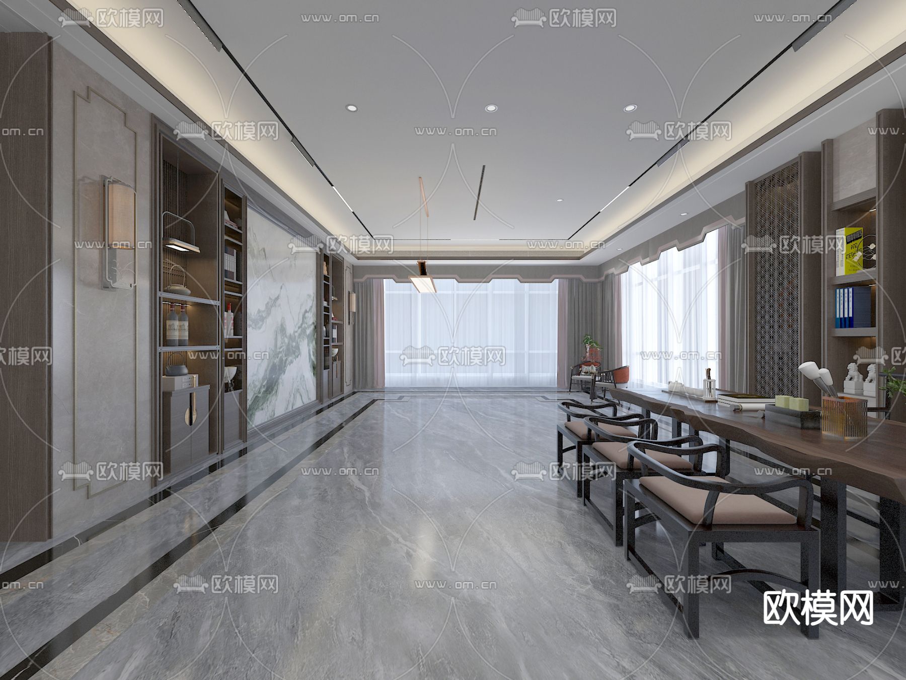 中式总经理室 总裁办公室免费3d模型下载（渲染图2）