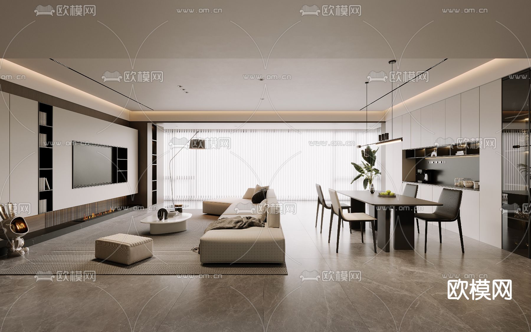 现代客餐厅3d模型下载（渲染图2）