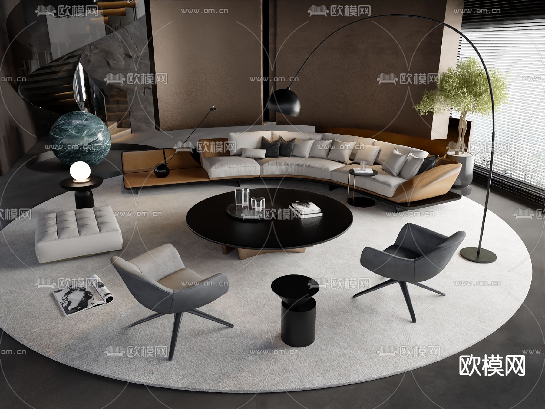 意式组合沙发 弧形沙发3d模型下载