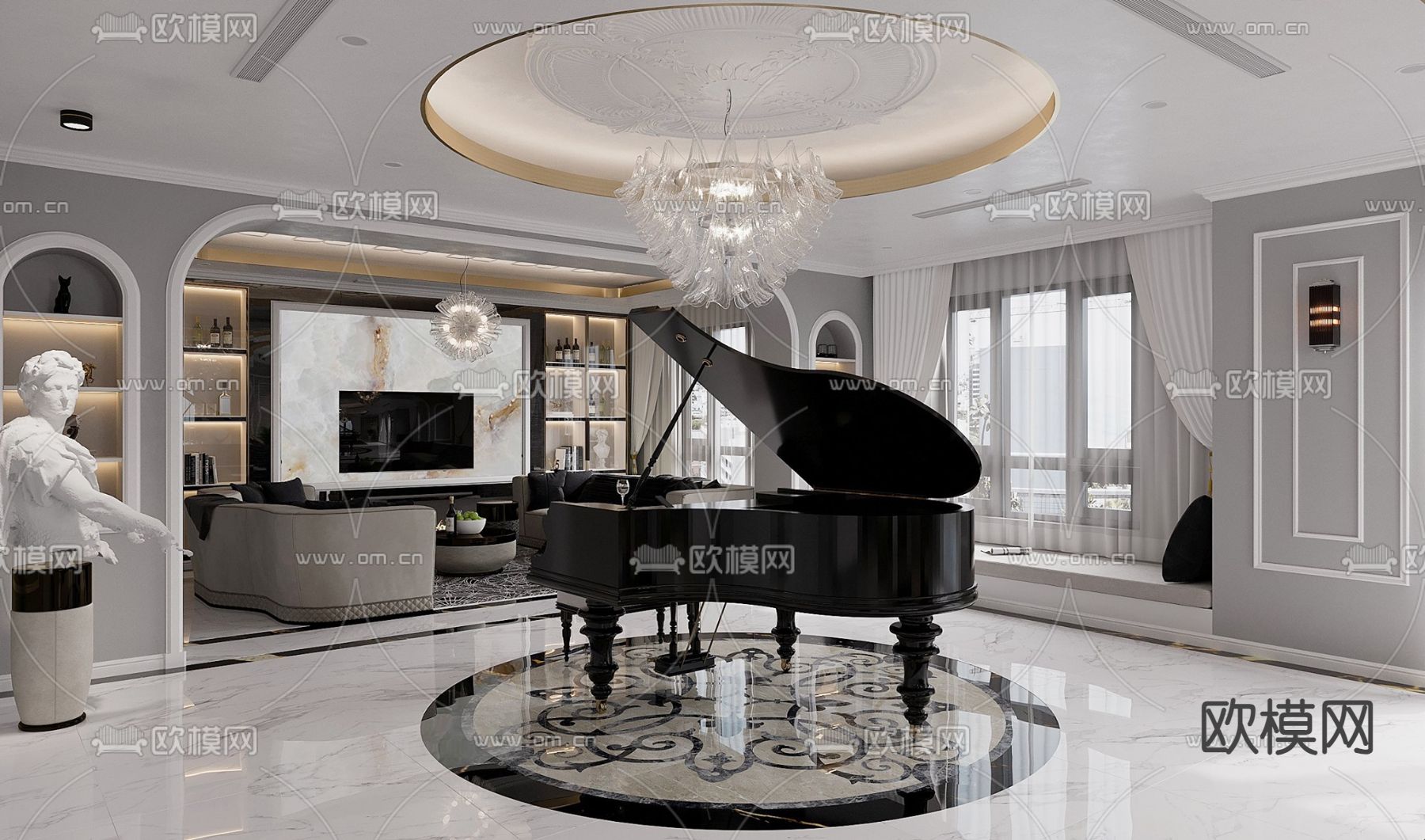 简欧客餐厅3d模型下载（渲染图3）