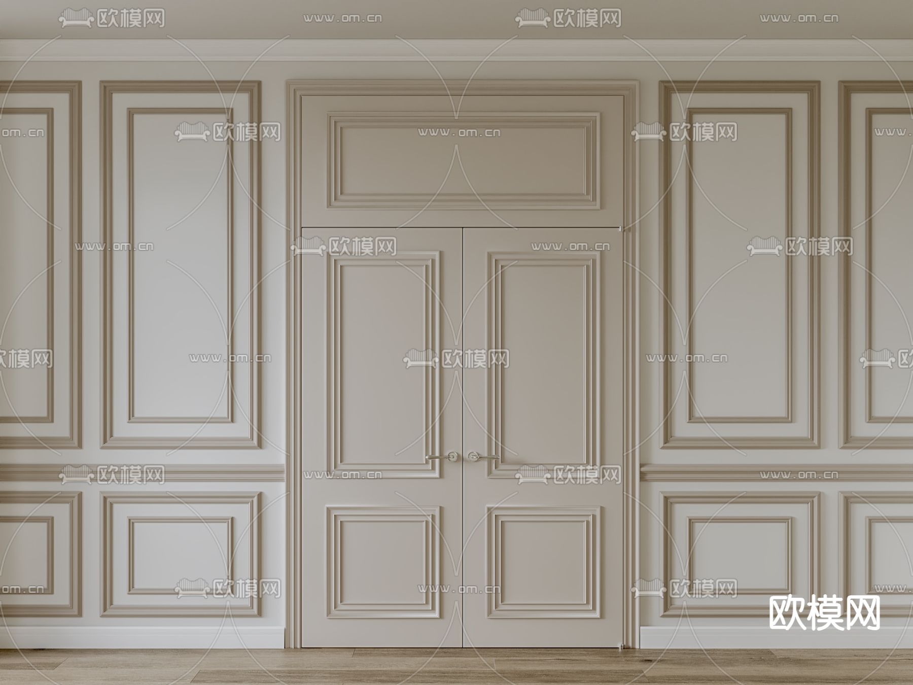 欧式双开门 护墙板su模型下载（渲染图2）