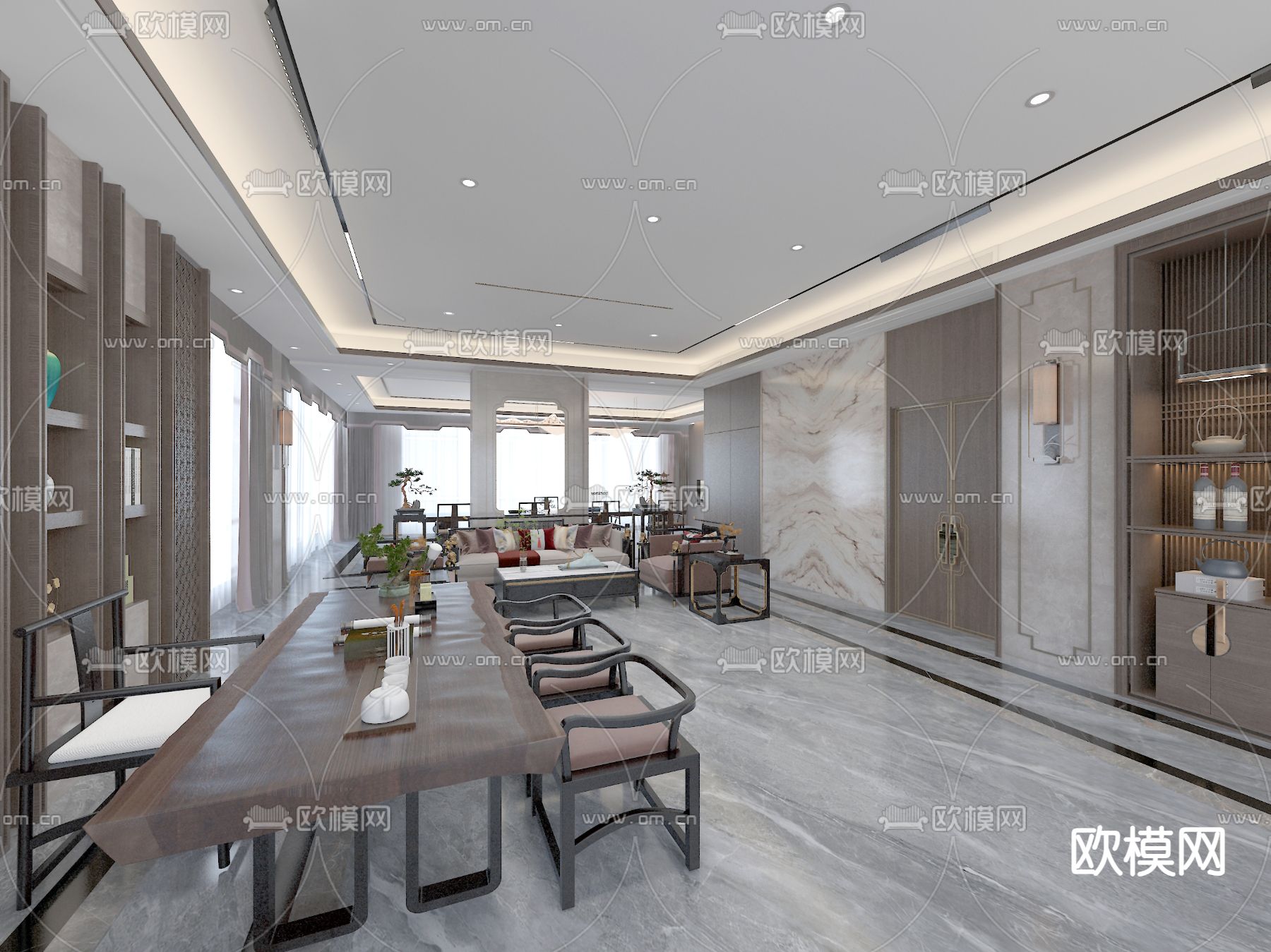 中式总经理室 总裁办公室免费3d模型下载（渲染图1）