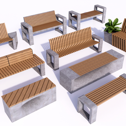  公共座椅 公园长椅su模型 