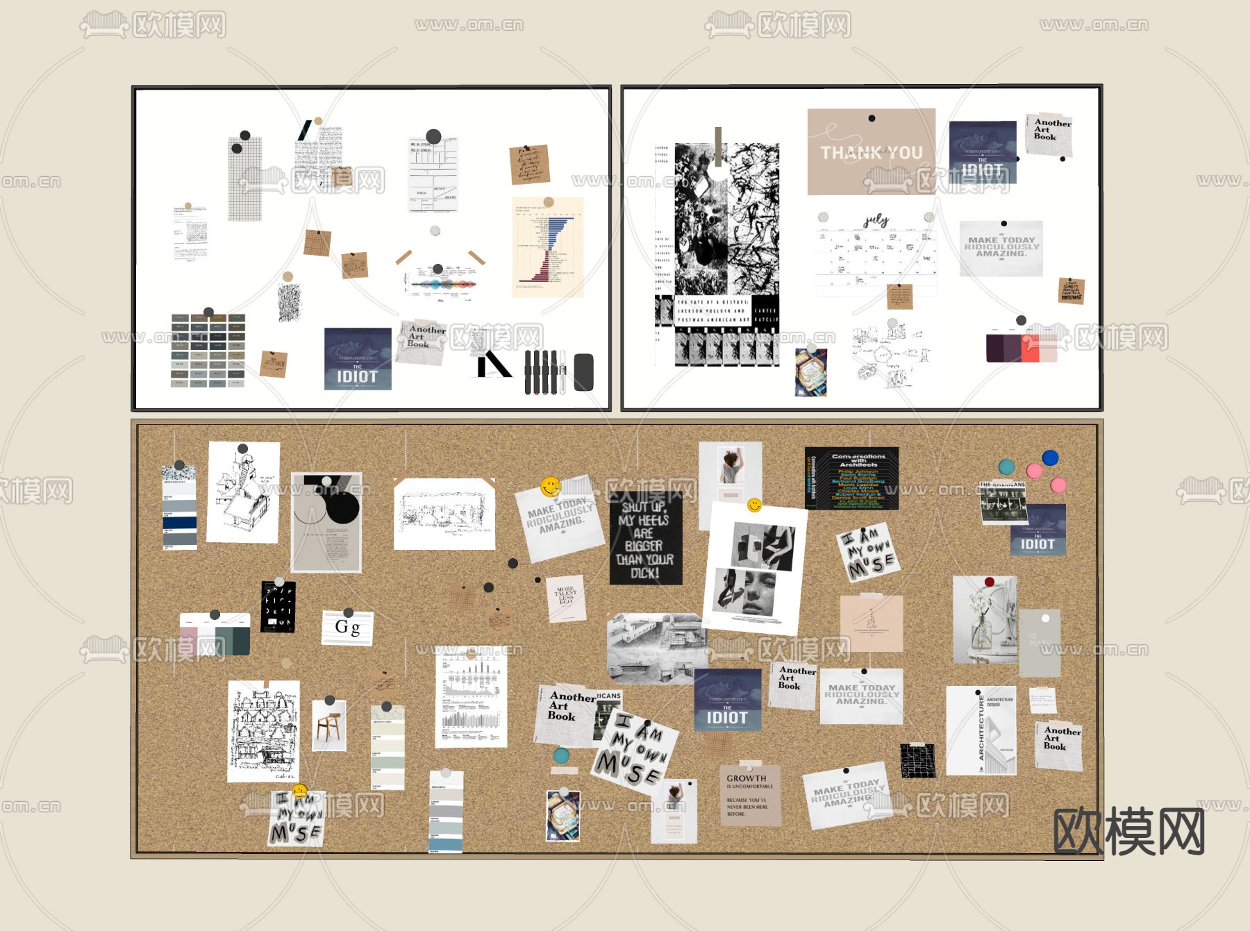 便签墙面 黑板报 洞洞板 软木板su模型下载（渲染图1）