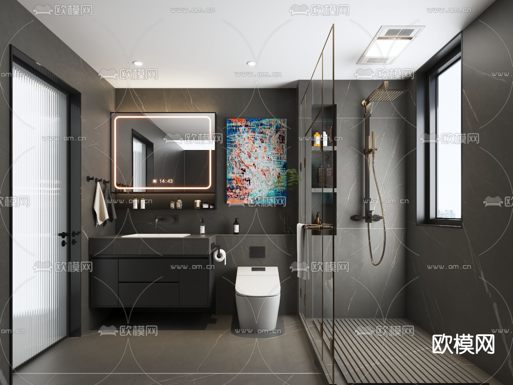 高级灰卫生间 浴室3d模型下载