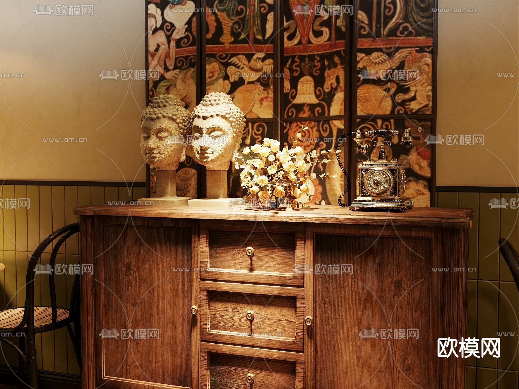 中古风佛像 雕塑 佛头3d模型下载